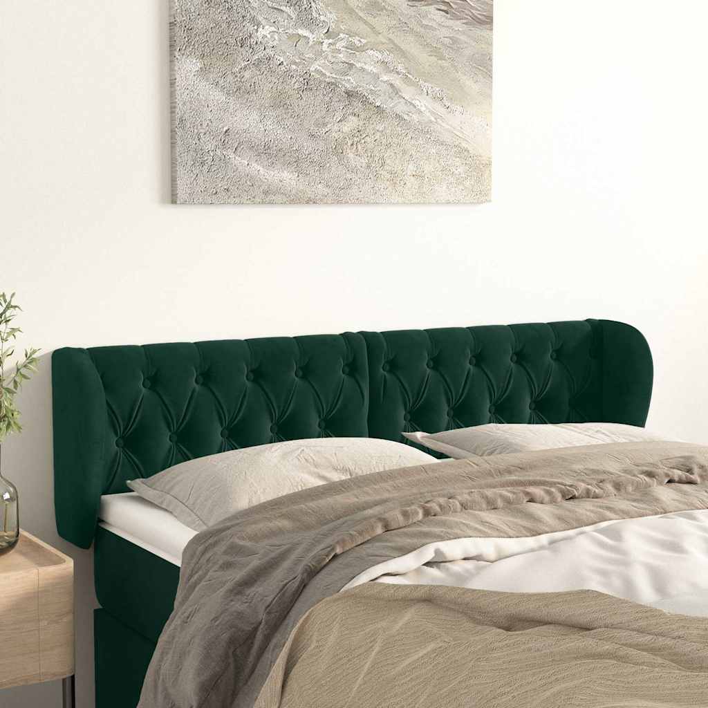Tête de lit avec oreilles Vert foncé 147x23x78/88 cm Velours - XIOS