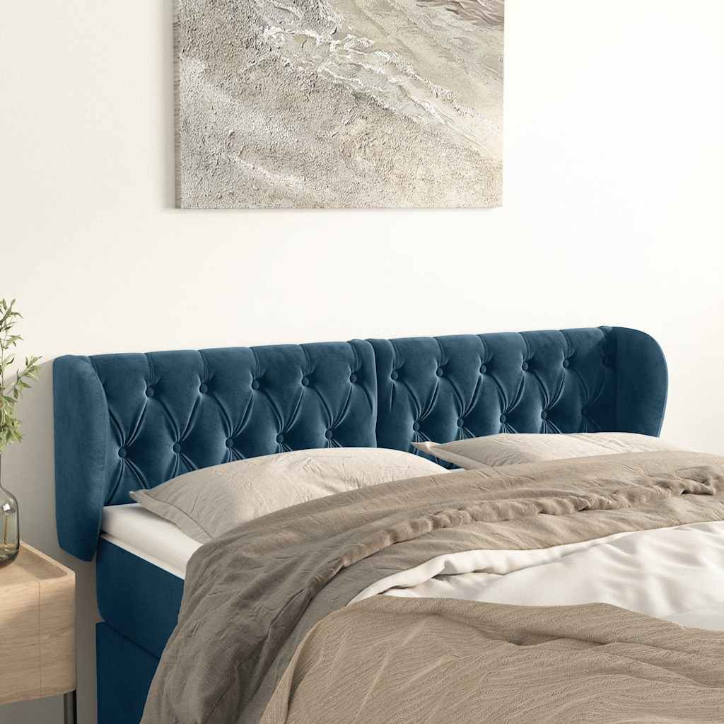 Tête de lit avec oreilles Bleu foncé 147x23x78/88 cm Velours - XIOS