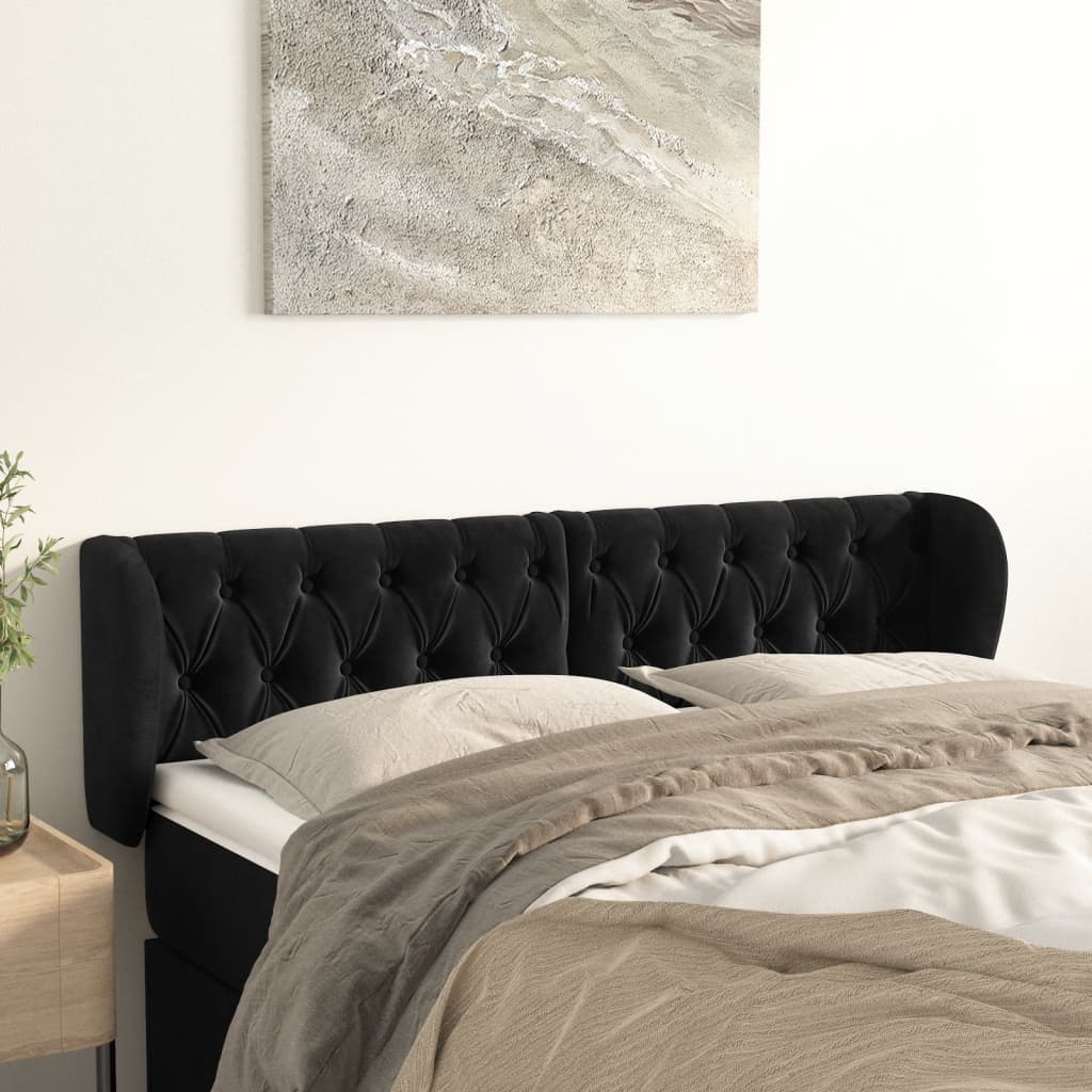 Tête de lit avec oreilles Noir 163x23x78/88 cm Velours - XIOS