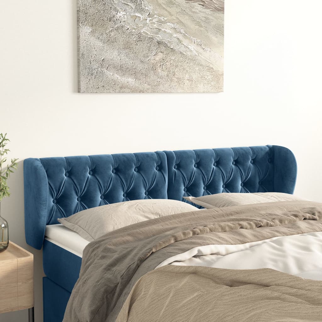 Tête de lit avec oreilles Bleu foncé 163x23x78/88 cm Velours - XIOS