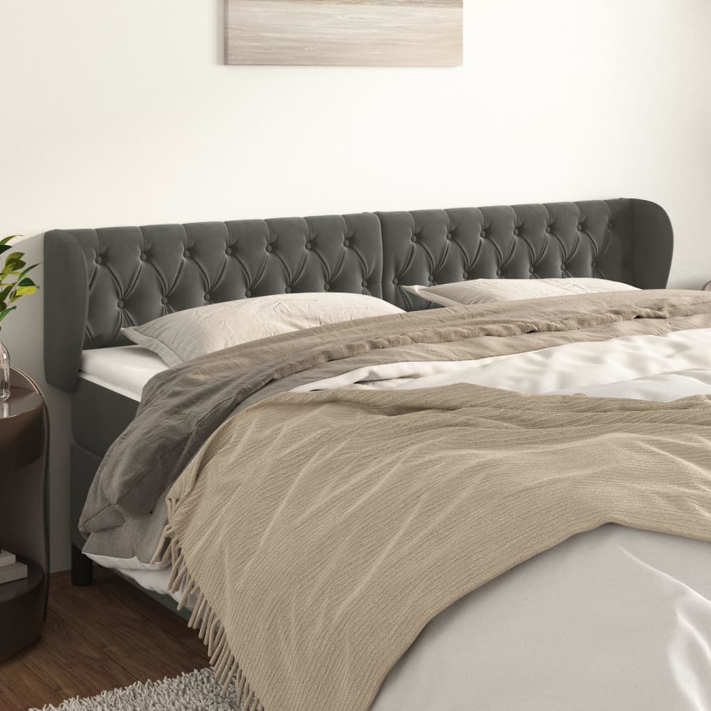 Tête de lit avec oreilles Gris foncé 203x23x78/88 cm Velours - XIOS