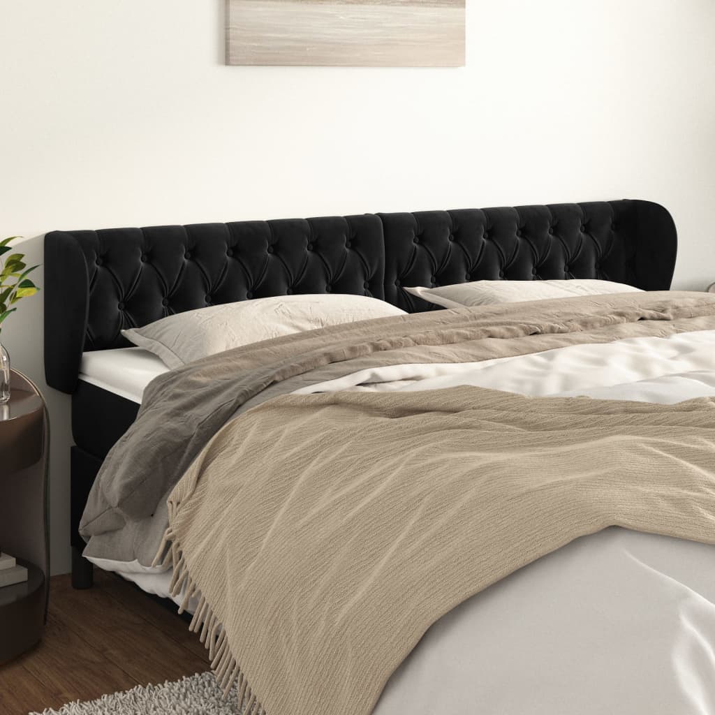 Tête de lit avec oreilles Noir 203x23x78/88 cm Velours - XIOS