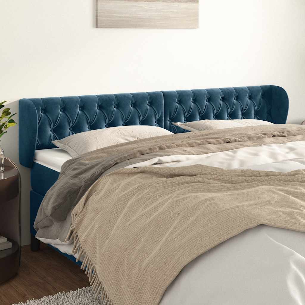 Tête de lit avec oreilles Bleu foncé 203x23x78/88 cm Velours - XIOS