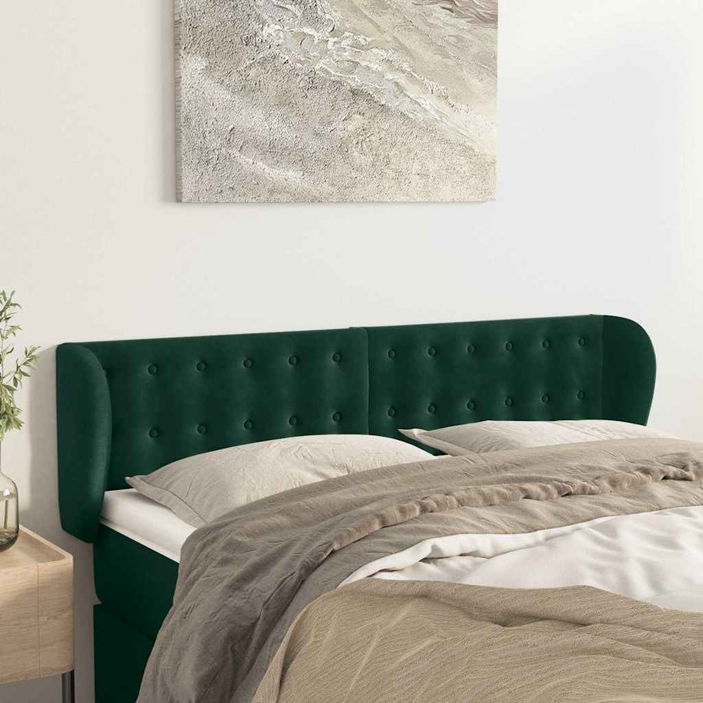 Tête de lit avec oreilles Vert foncé 147x23x78/88 cm Velours - XIOS