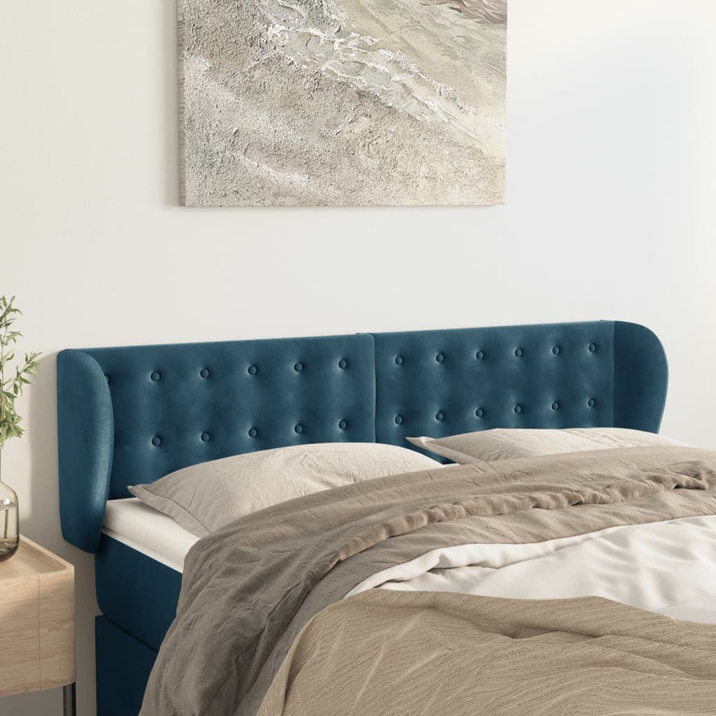 Tête de lit avec oreilles Bleu foncé 147x23x78/88 cm Velours - XIOS