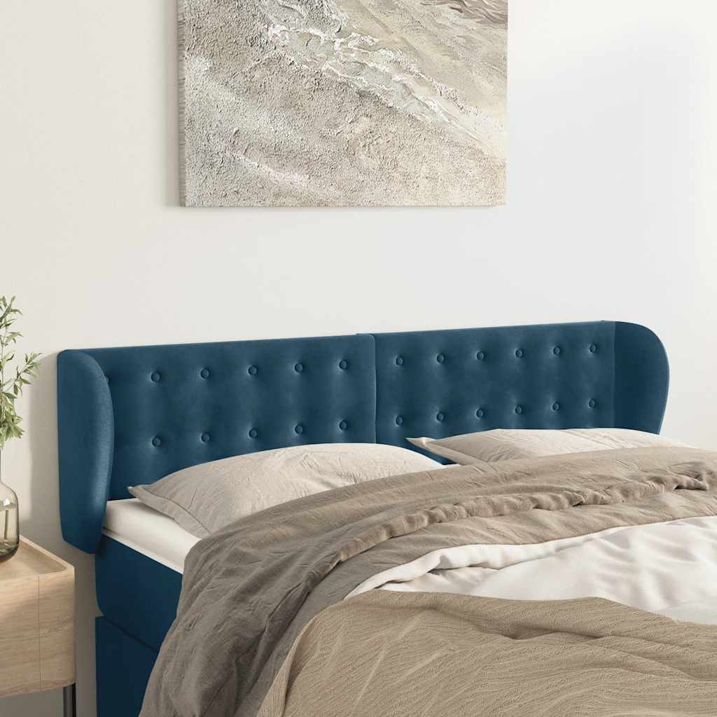 Tête de lit avec oreilles Bleu foncé 147x23x78/88 cm Velours - XIOS