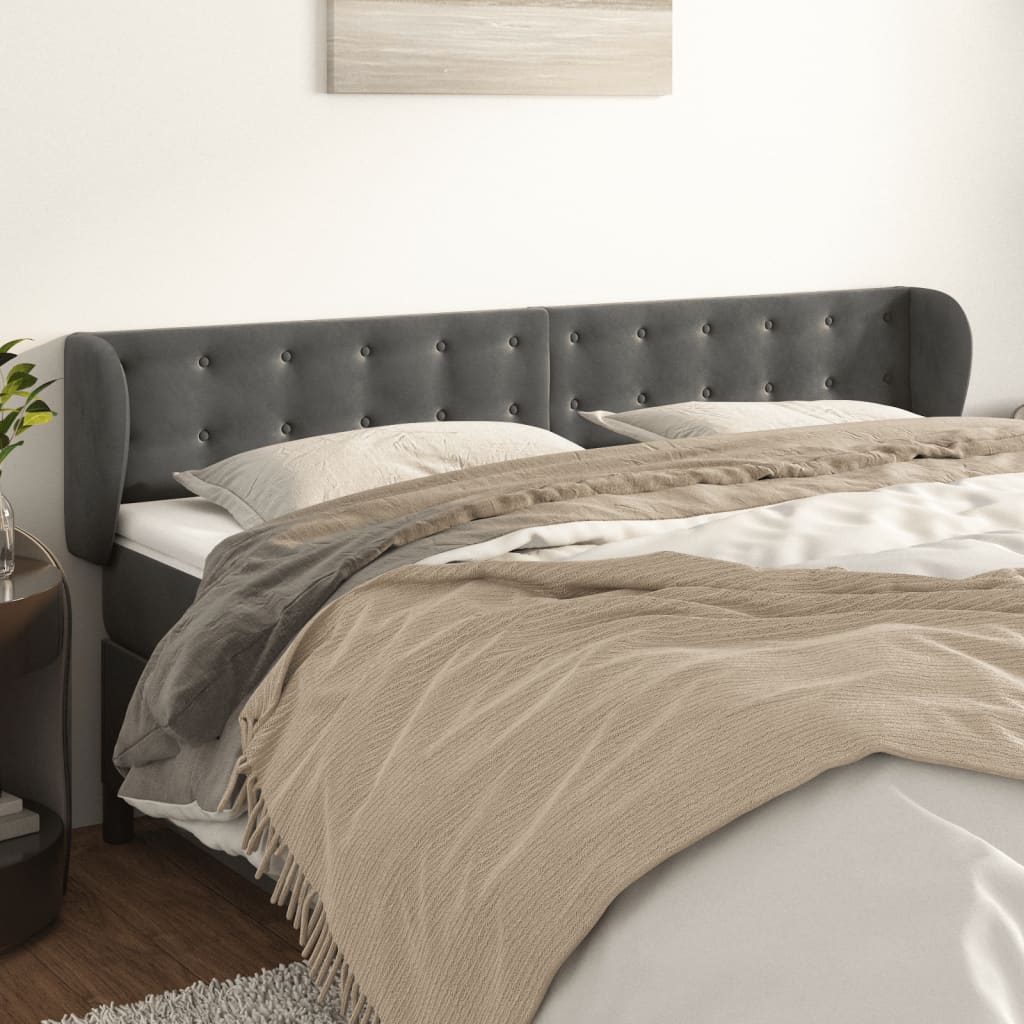 Tête de lit avec oreilles Gris foncé 163x23x78/88 cm Velours - XIOS