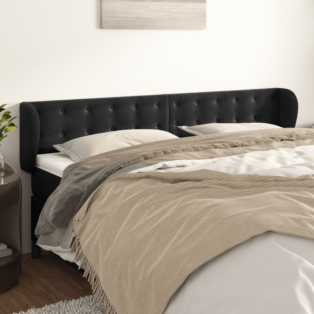 Tête de lit avec oreilles Noir 163x23x78/88 cm Velours - XIOS