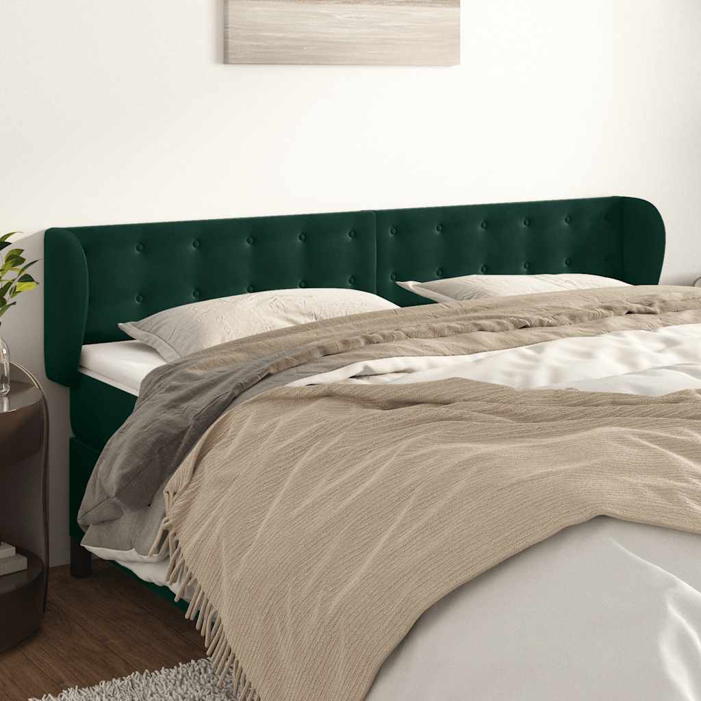 Tête de lit avec oreilles Vert foncé 163x23x78/88 cm Velours - XIOS
