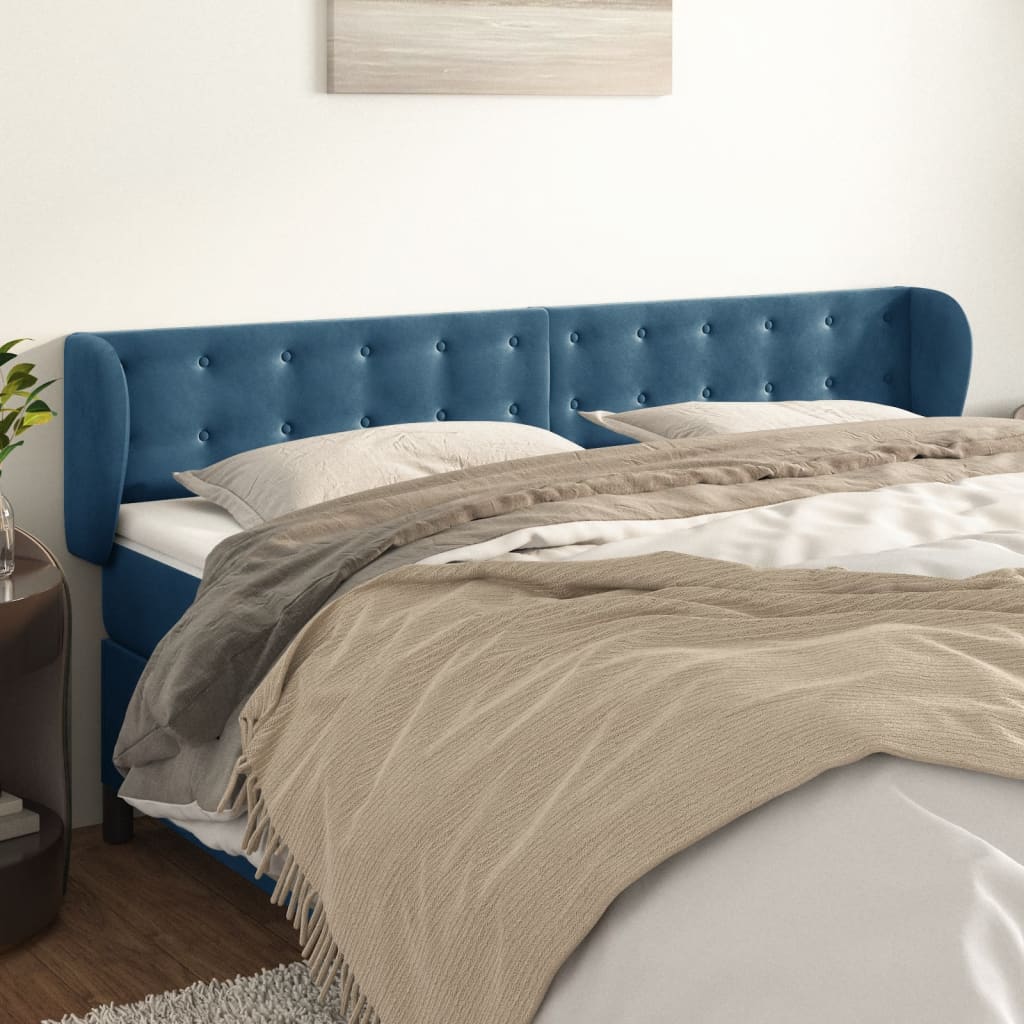 Tête de lit avec oreilles Bleu foncé 203x23x78/88 cm Velours - XIOS