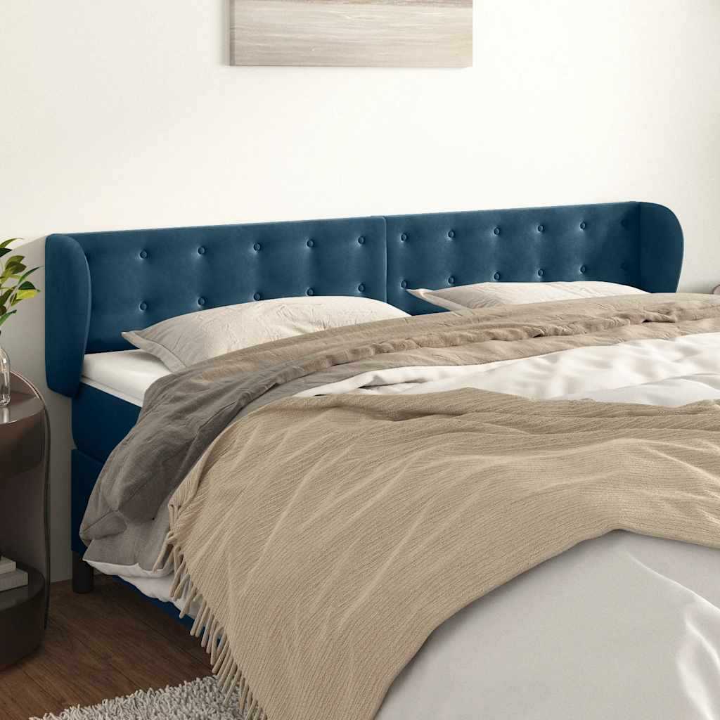 Tête de lit avec oreilles Bleu foncé 203x23x78/88 cm Velours - XIOS