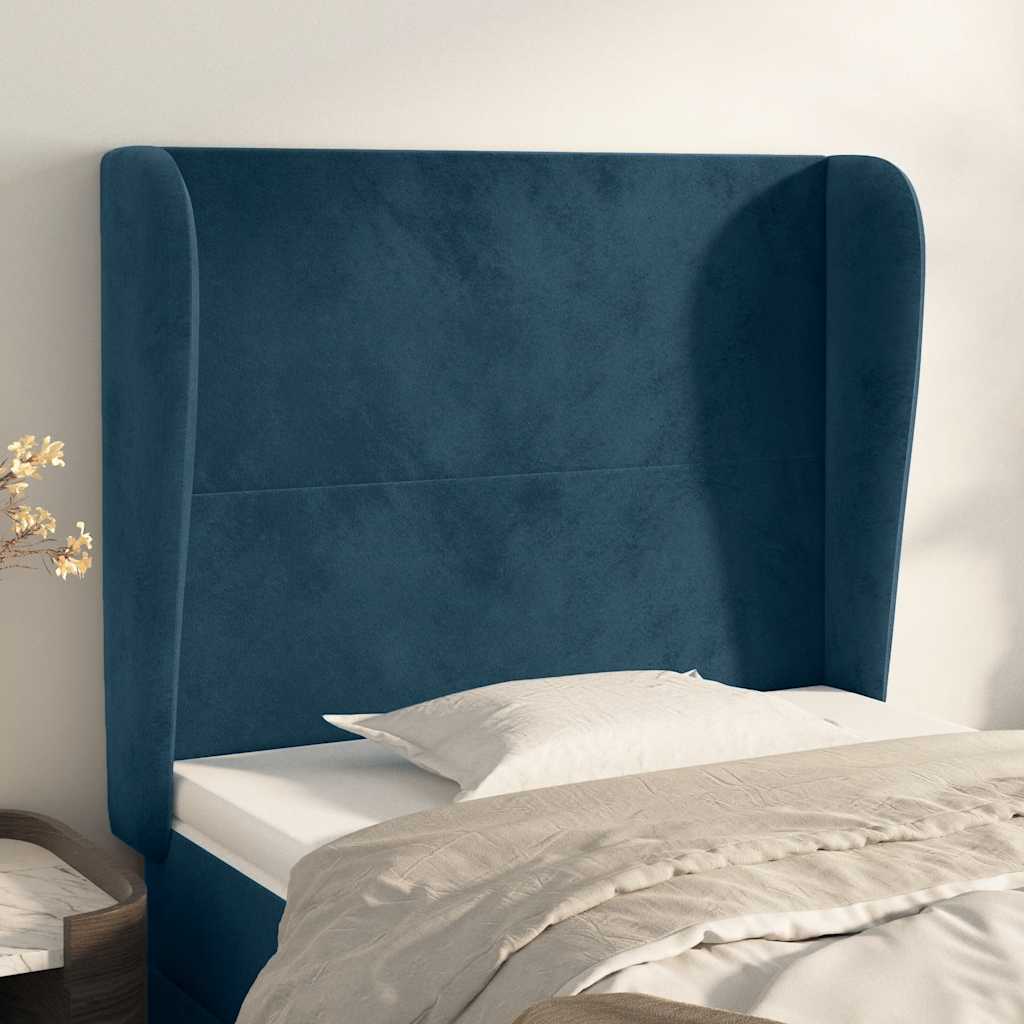 Tête de lit avec oreilles Bleu foncé 83x23x118/128 cm Velours
