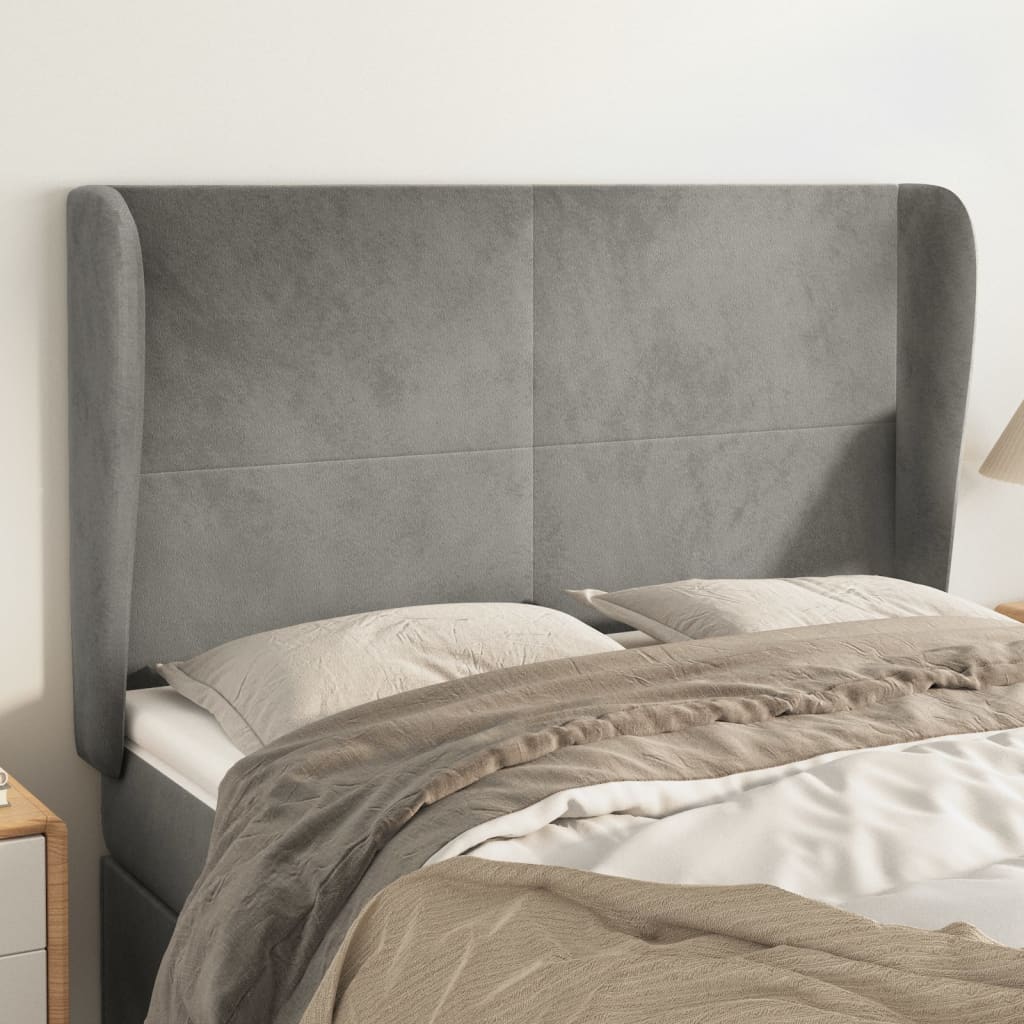 Tête de lit avec oreilles Gris clair 147x23x118/128 cm Velours - XIOS