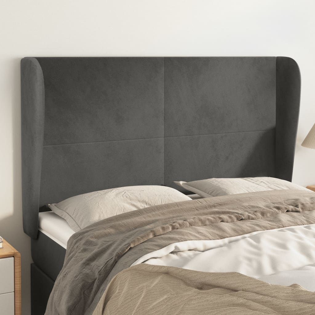 Tête de lit avec oreilles Gris foncé 147x23x118/128 cm Velours - XIOS