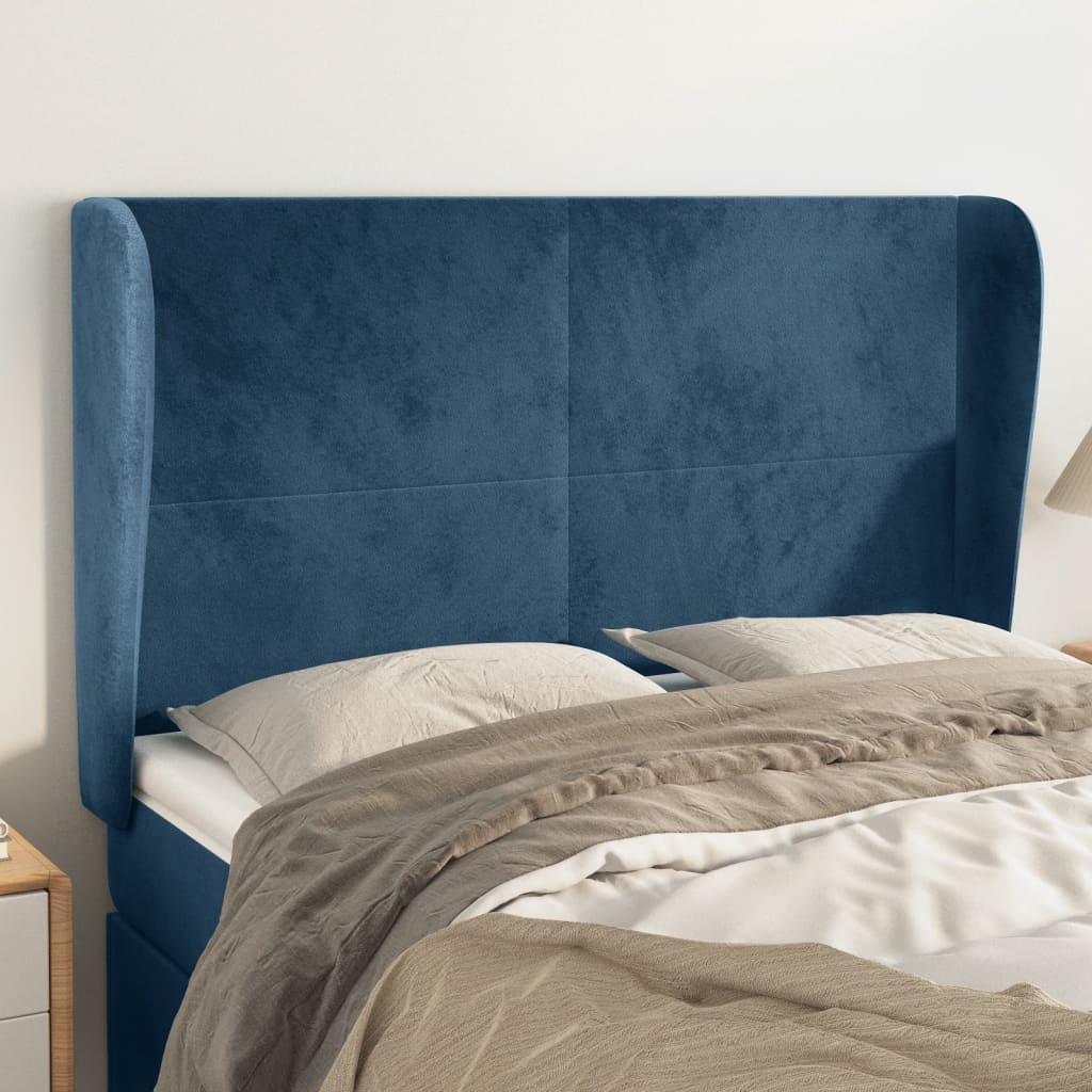 Tête de lit avec oreilles Bleu foncé 147x23x118/128 cm Velours - XIOS