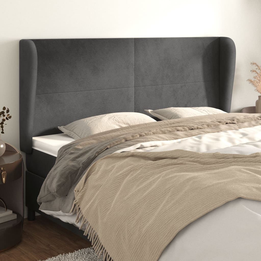 Tête de lit avec oreilles Gris foncé 163x23x118/128 cm Velours - XIOS