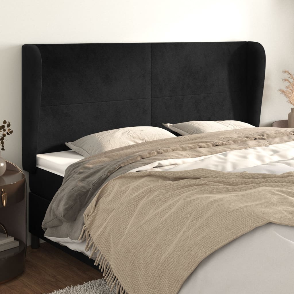 Tête de lit avec oreilles Noir 163x23x118/128 cm Velours - XIOS