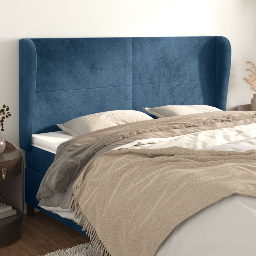 Tête de lit avec oreilles Bleu foncé 163x23x118/128 cm Velours - XIOS