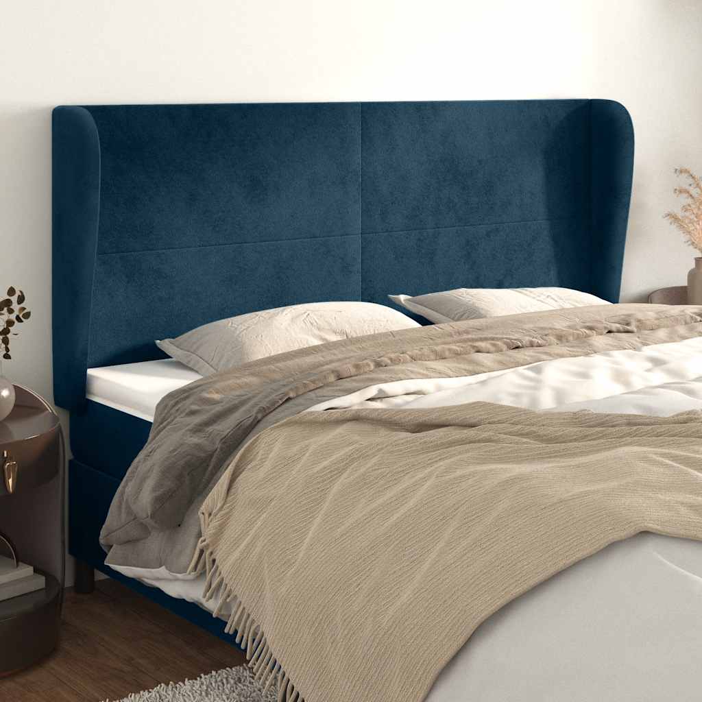 Tête de lit avec oreilles Bleu foncé 163x23x118/128 cm Velours