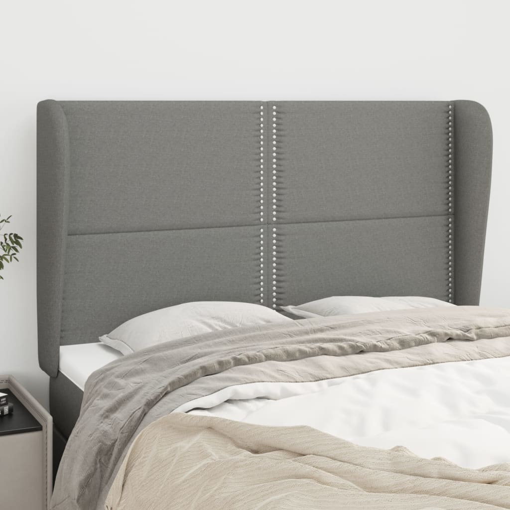 Tête de lit avec oreilles Gris foncé 147x23x118/128 cm Tissu - XIOS
