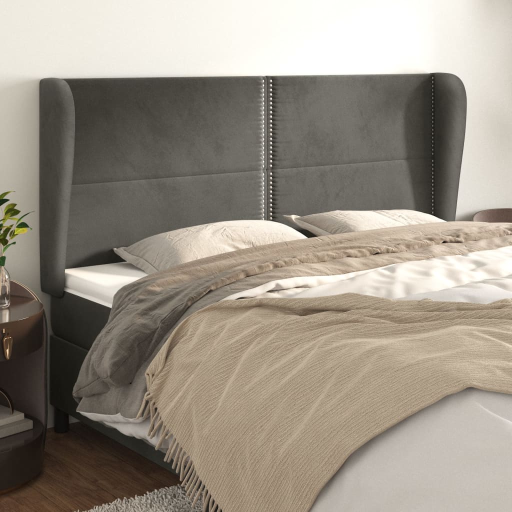Tête de lit avec oreilles Gris foncé 163x23x118/128 cm Velours - XIOS