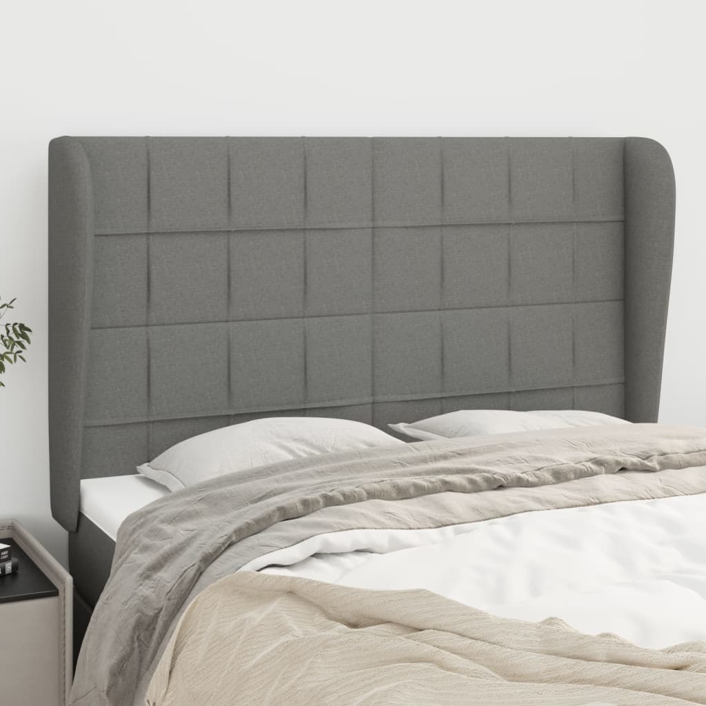 Tête de lit avec oreilles Gris foncé 147x23x118/128 cm Tissu - XIOS