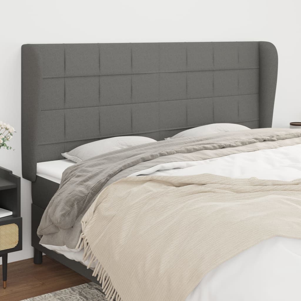 Tête de lit avec oreilles Gris foncé 163x23x118/128 cm Tissu - XIOS