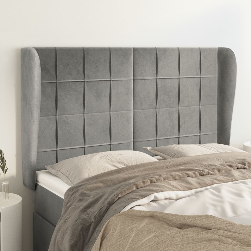 Tête de lit avec oreilles Gris clair 147x23x118/128 cm Velours - XIOS