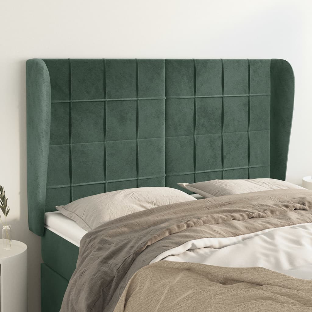 Tête de lit avec oreilles Vert foncé 147x23x118/128 cm Velours - XIOS