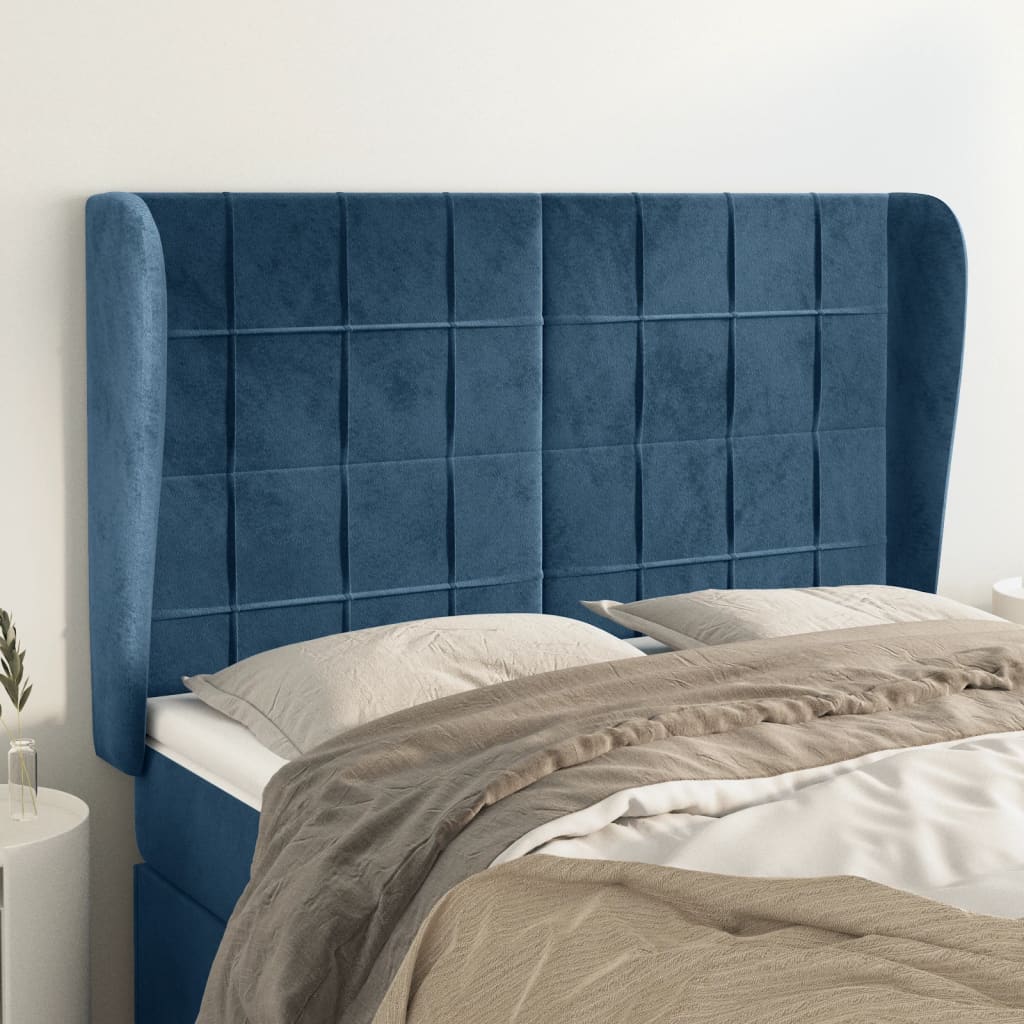 Tête de lit avec oreilles Bleu foncé 147x23x118/128 cm Velours - XIOS