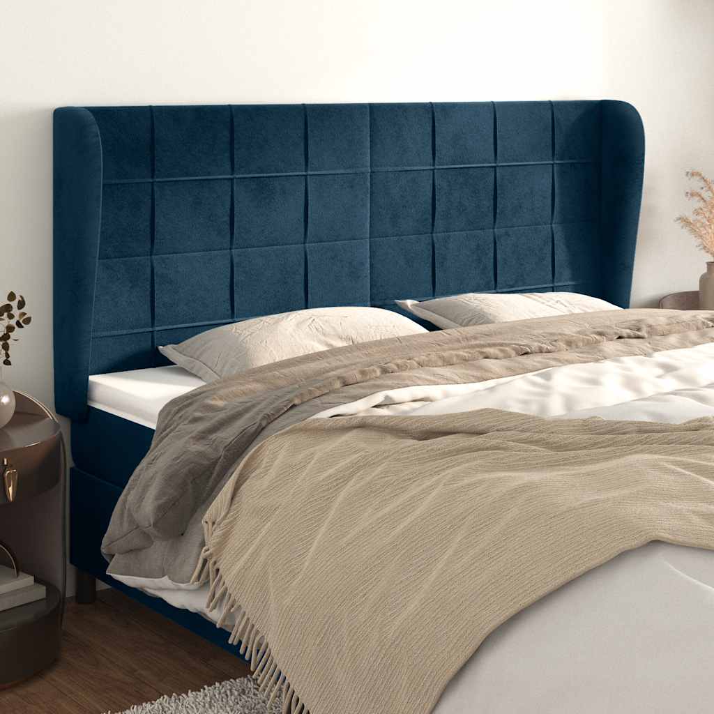 Tête de lit avec oreilles Bleu foncé 163x23x118/128 cm Velours - XIOS