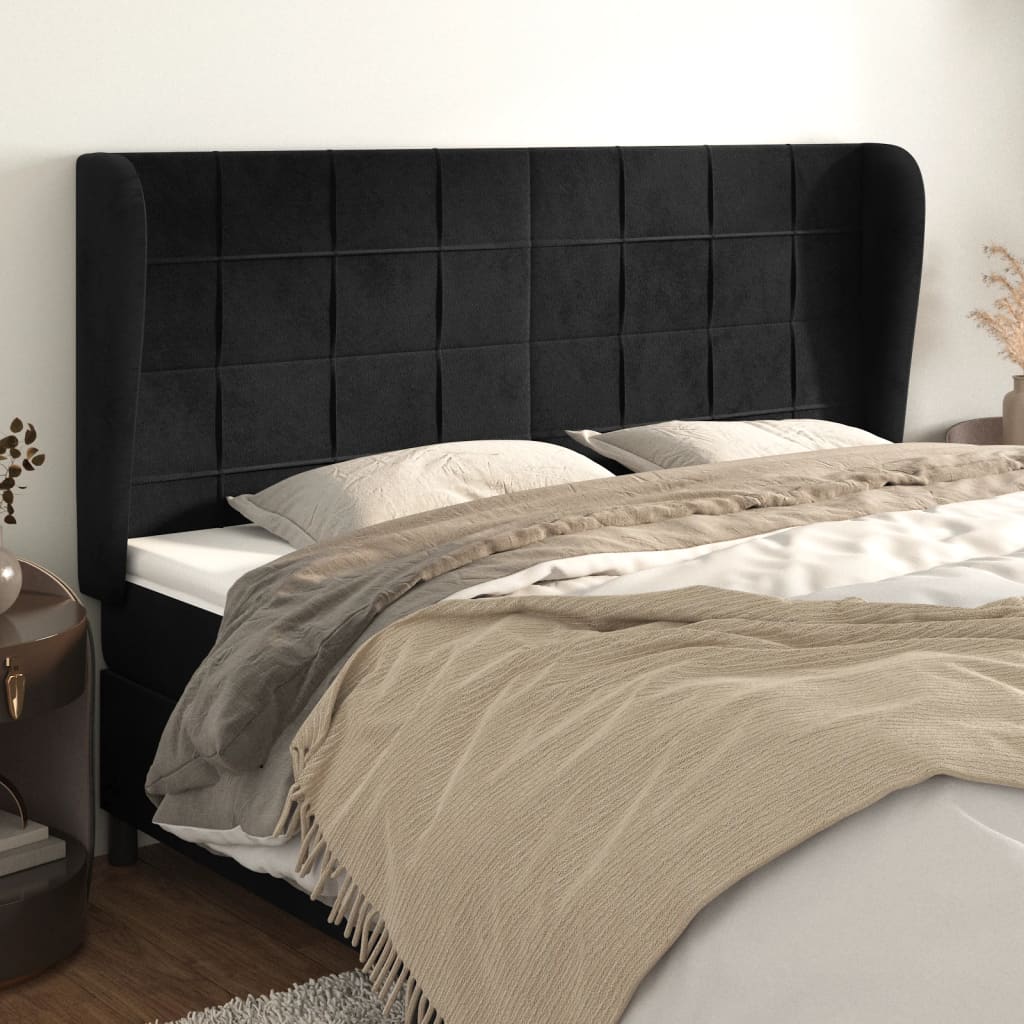 Tête de lit avec oreilles Noir 183x23x118/128 cm Velours - XIOS