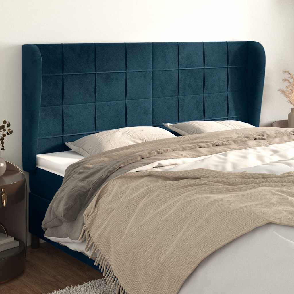 Tête de lit avec oreilles Bleu foncé 183x23x118/128 cm Velours - XIOS