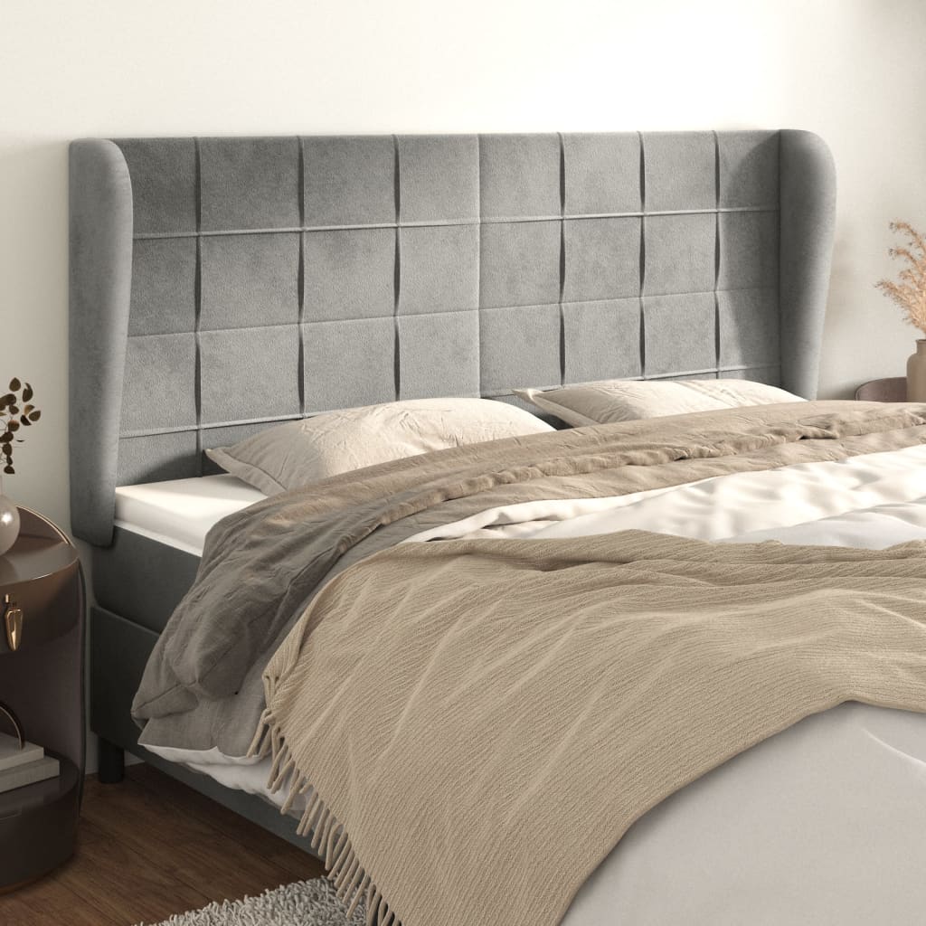 Tête de lit avec oreilles Gris clair 203x23x118/128 cm Velours - XIOS