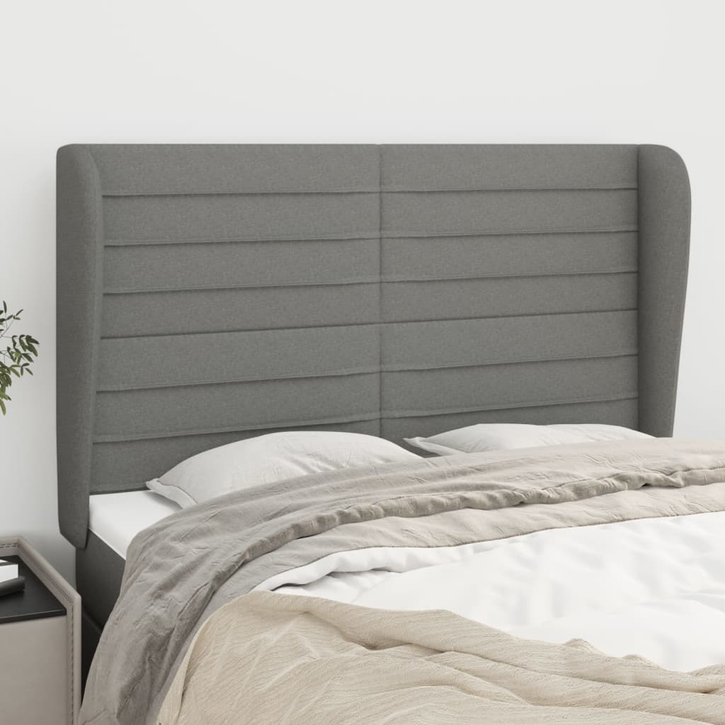 Tête de lit avec oreilles Gris foncé 147x23x118/128 cm Tissu - XIOS
