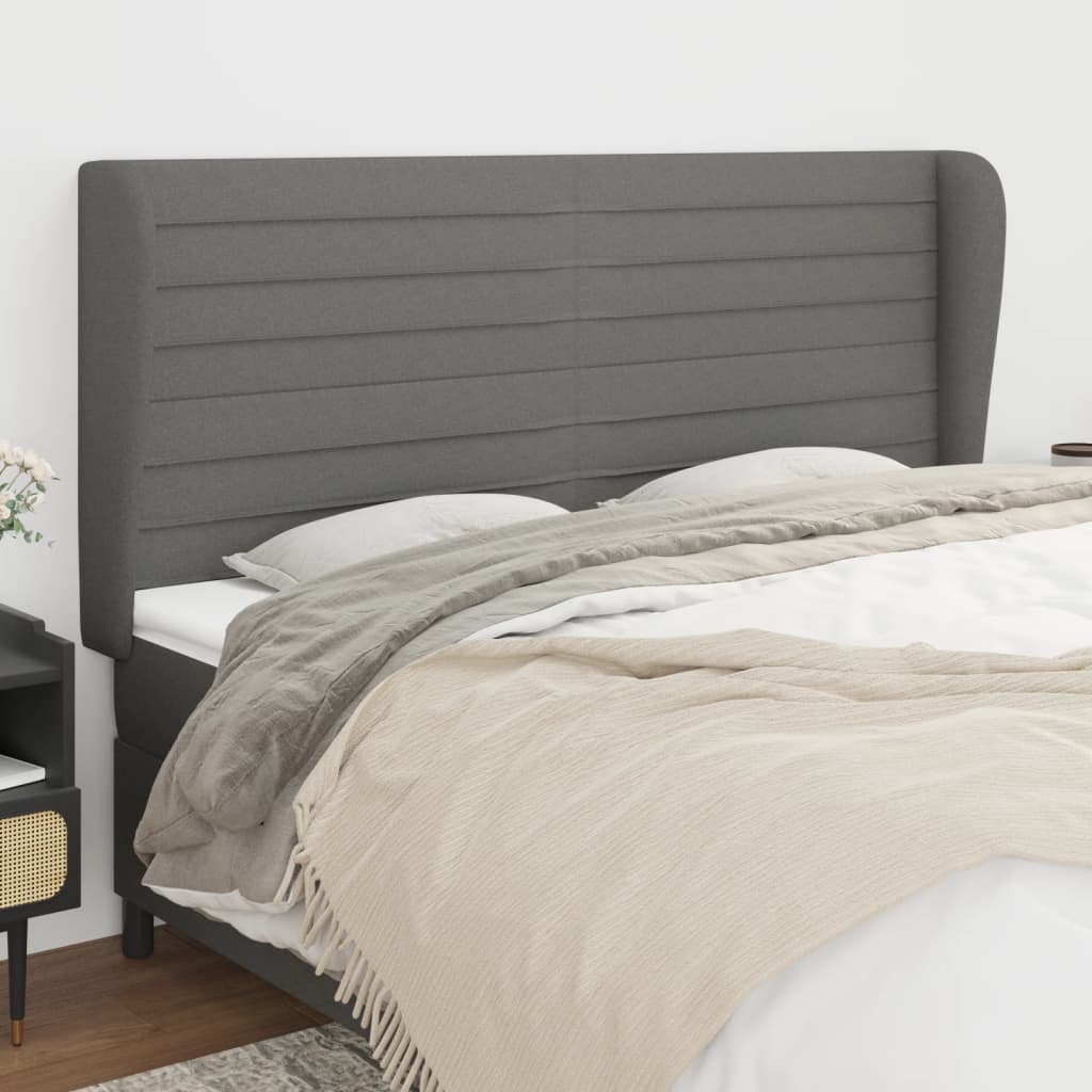 Tête de lit avec oreilles Gris foncé 163x23x118/128 cm Tissu - XIOS