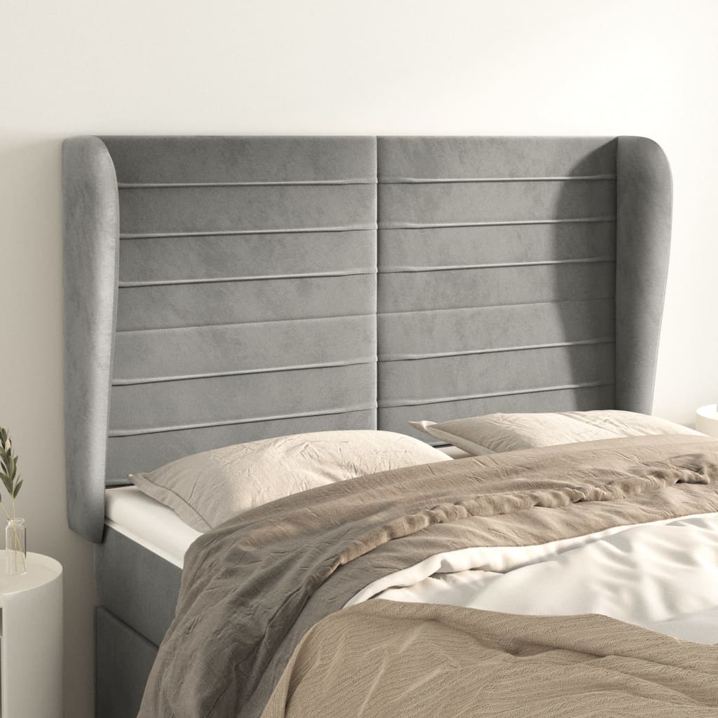 Tête de lit avec oreilles Gris clair 147x23x118/128 cm Velours - XIOS