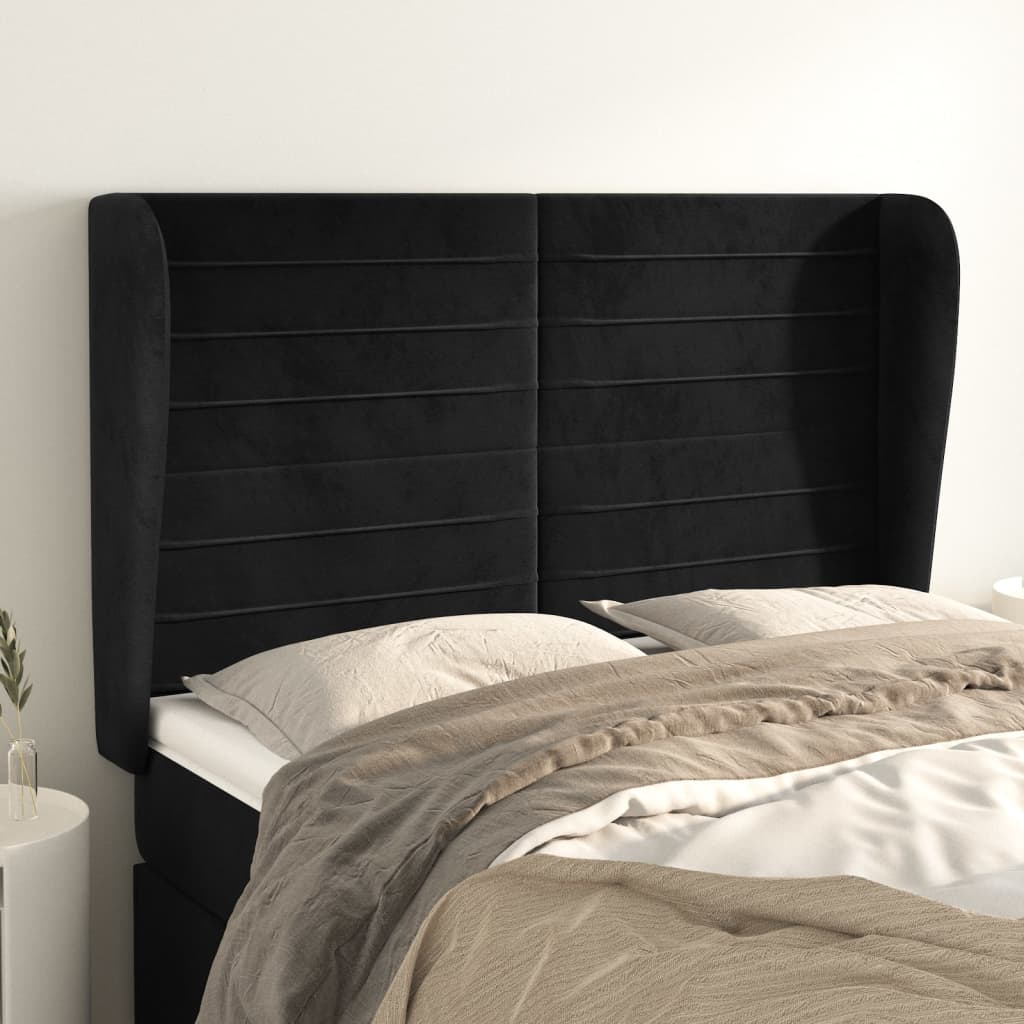 Tête de lit avec oreilles Noir 147x23x118/128 cm Velours - XIOS