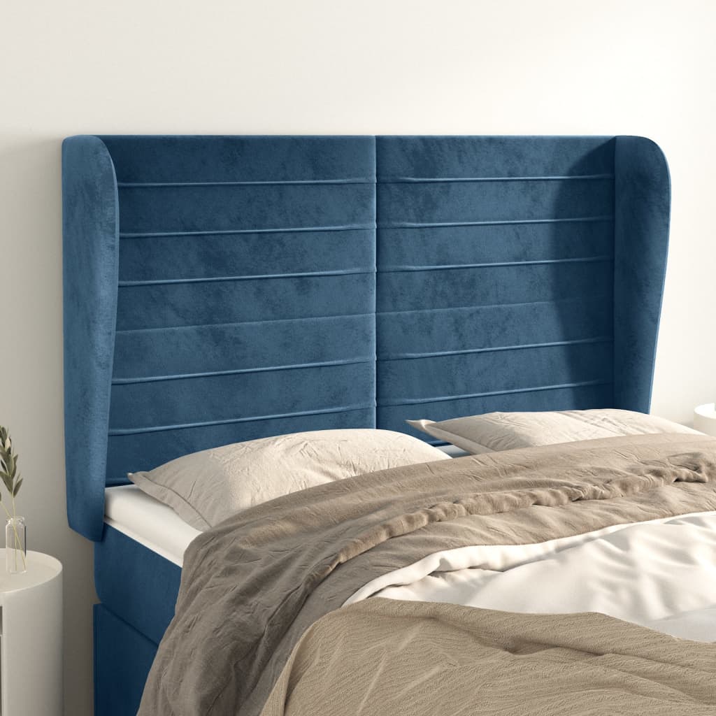 Tête de lit avec oreilles Bleu foncé 147x23x118/128 cm Velours - XIOS