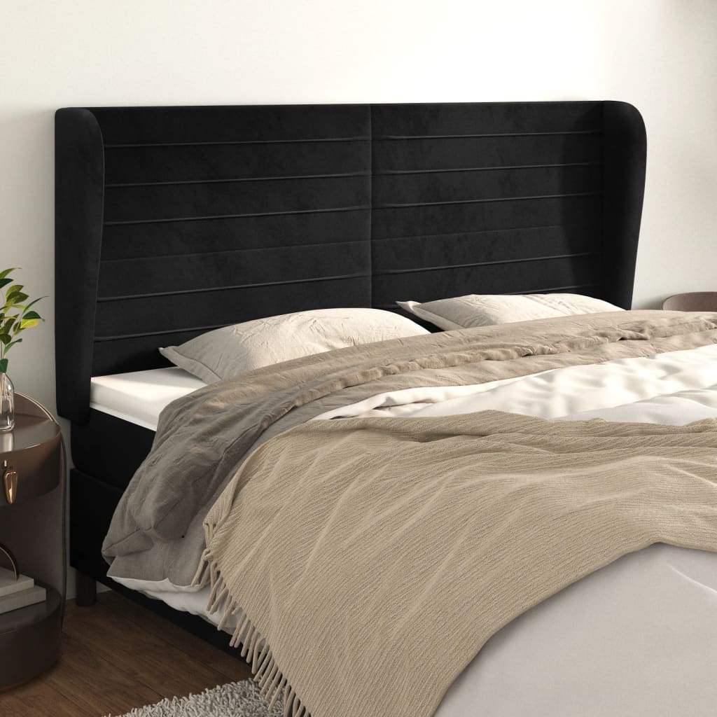 Tête de lit avec oreilles Noir 163x23x118/128 cm Velours - XIOS