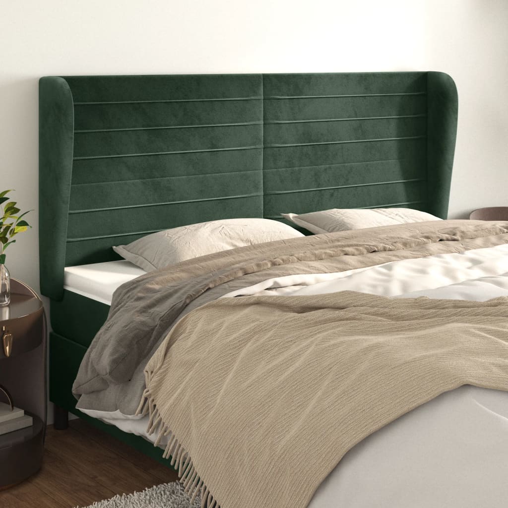 Tête de lit avec oreilles Vert foncé 163x23x118/128 cm Velours - XIOS