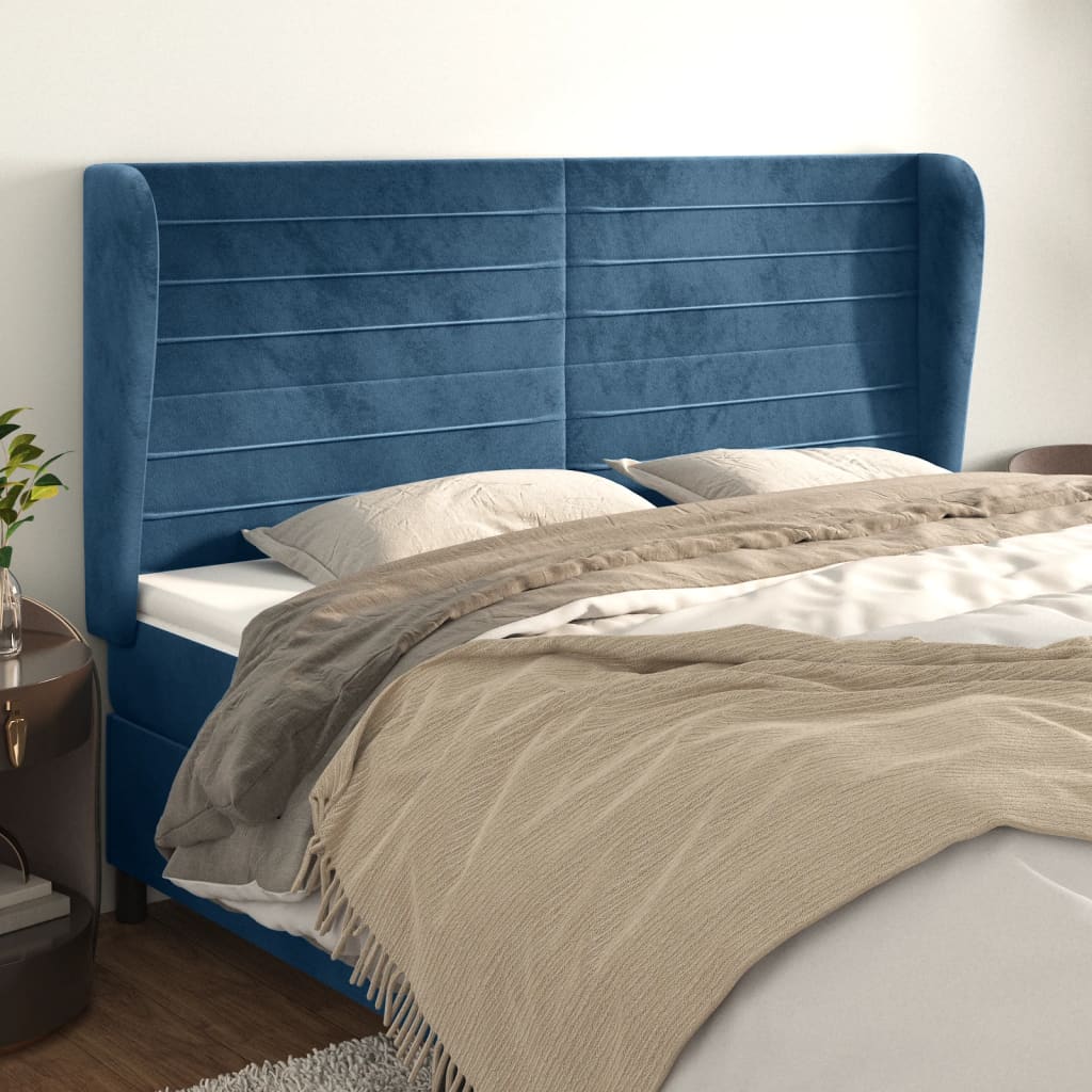 Tête de lit avec oreilles Bleu foncé 203x23x118/128 cm Velours - XIOS