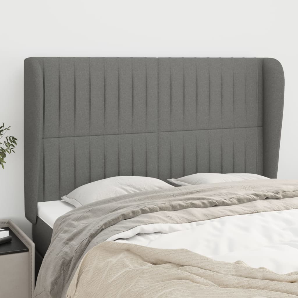 Tête de lit avec oreilles Gris foncé 147x23x118/128 cm Tissu - XIOS