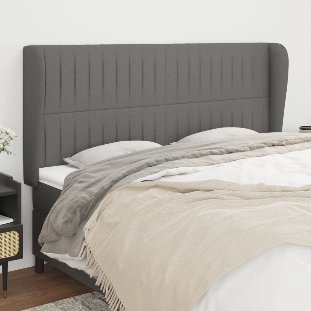 Tête de lit avec oreilles Gris foncé 163x23x118/128 cm Tissu - XIOS