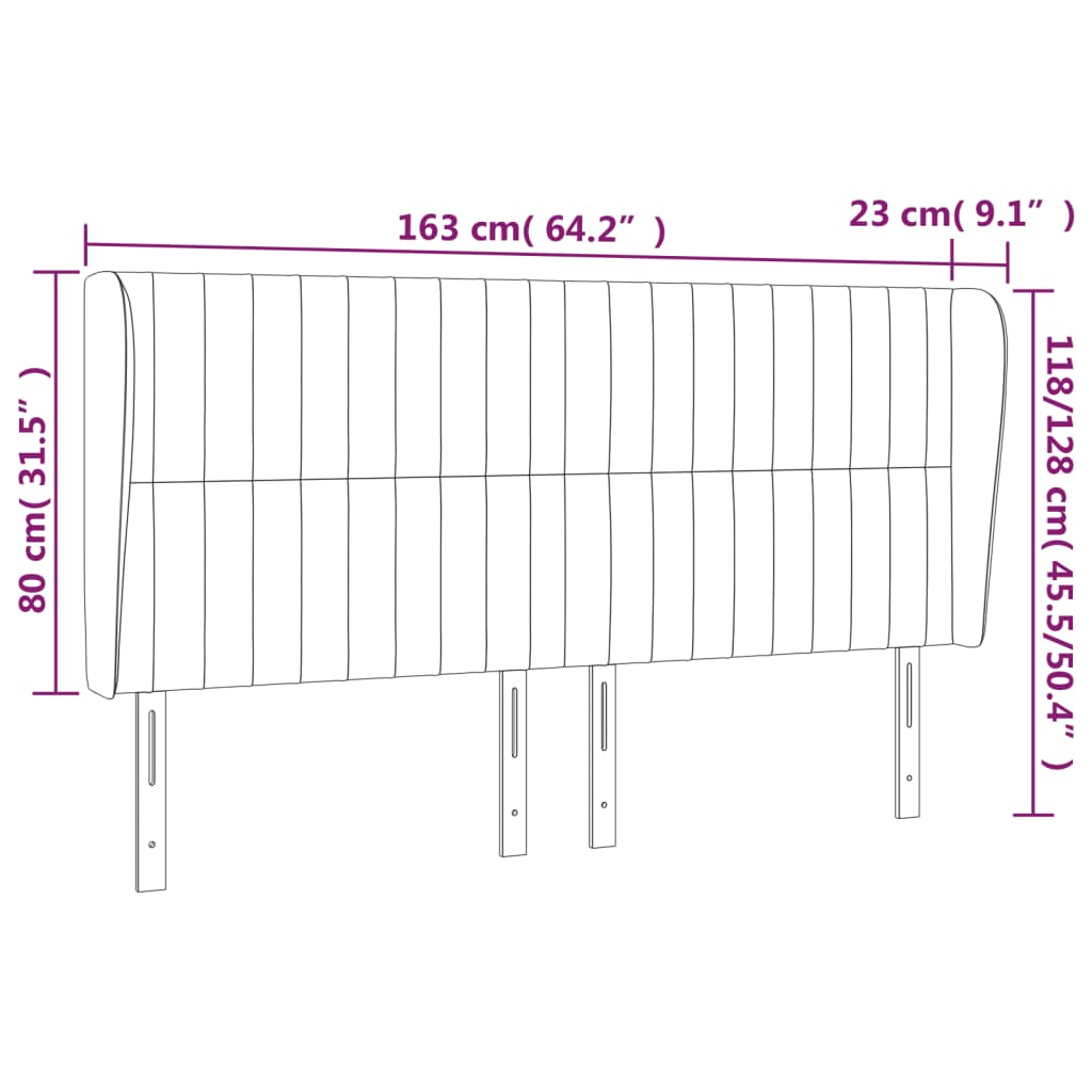 Tête de lit avec oreilles Noir 163x23x118/128 cm Tissu - XIOS