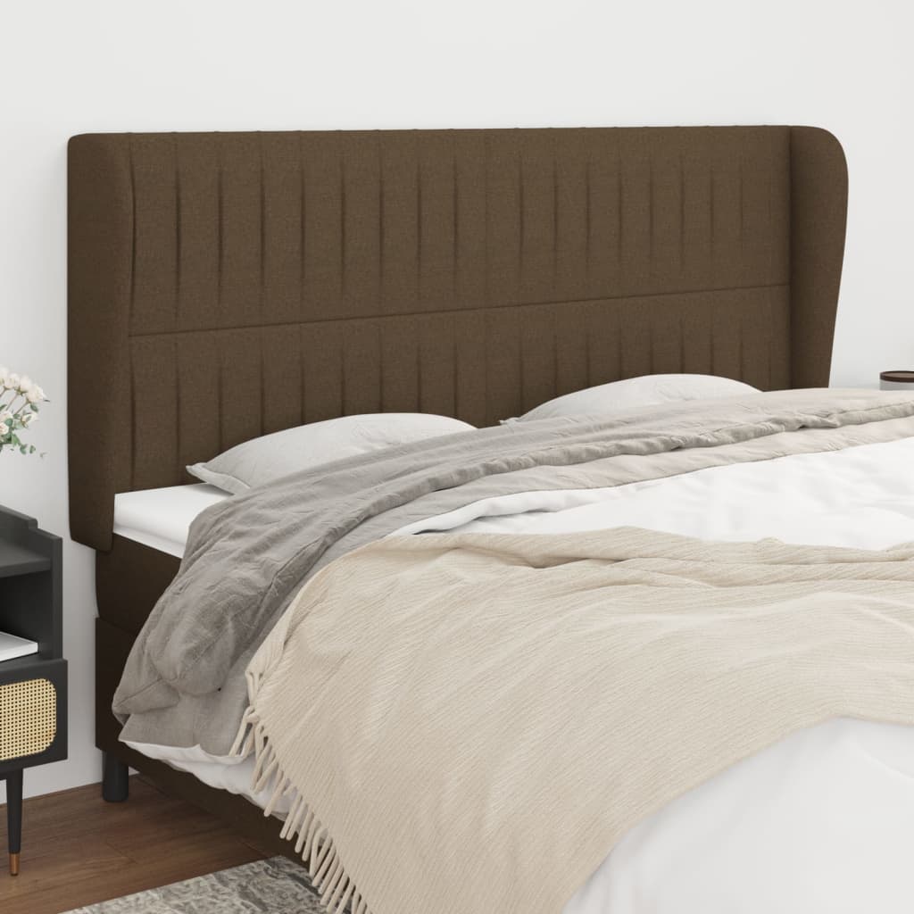 Tête de lit avec oreilles Marron foncé 163x23x118/128 cm Tissu Têtes et pieds de lit vidaXL