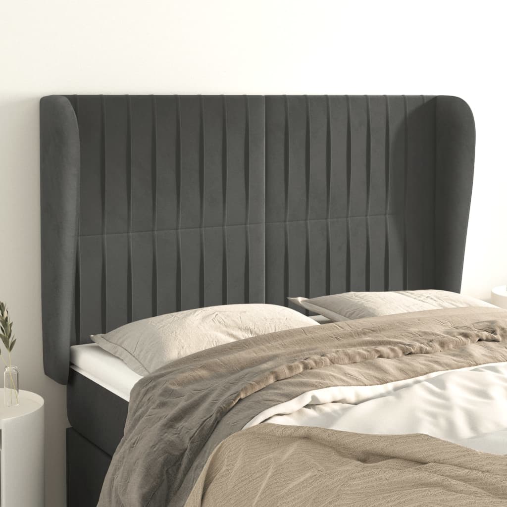 Tête de lit avec oreilles Gris foncé 147x23x118/128 cm Velours - XIOS