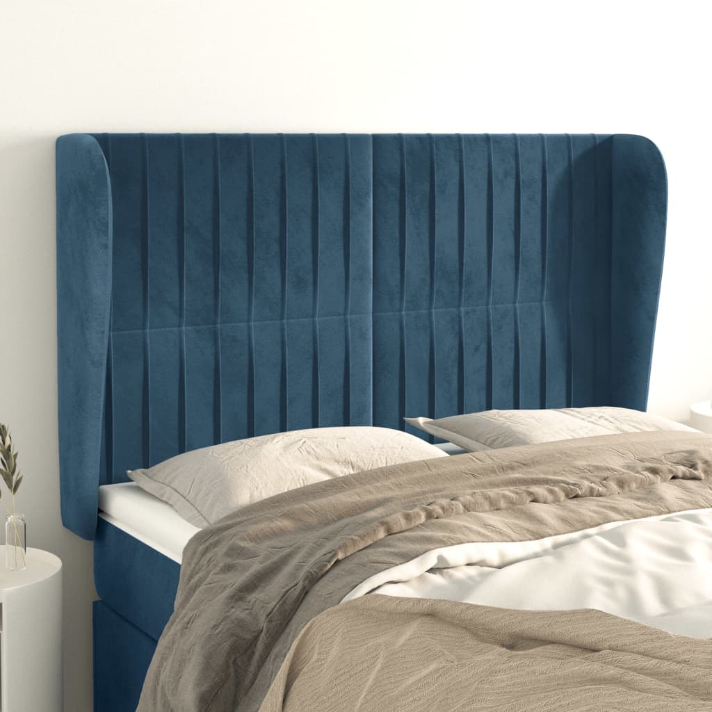 Tête de lit avec oreilles Bleu foncé 147x23x118/128 cm Velours - XIOS