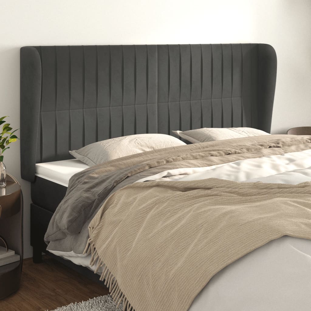 Tête de lit avec oreilles Gris foncé 163x23x118/128 cm Velours - XIOS