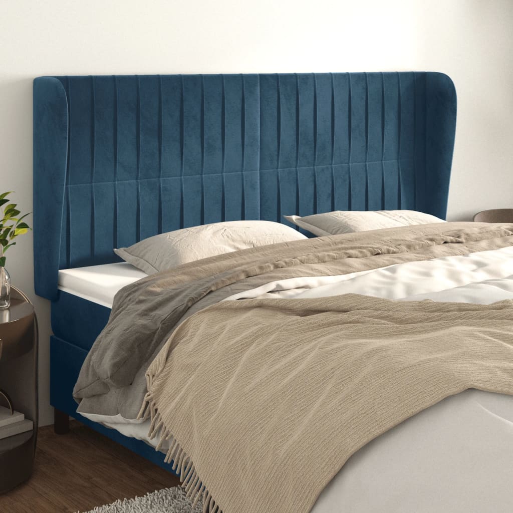 Tête de lit avec oreilles Bleu foncé 183x23x118/128 cm Velours - XIOS